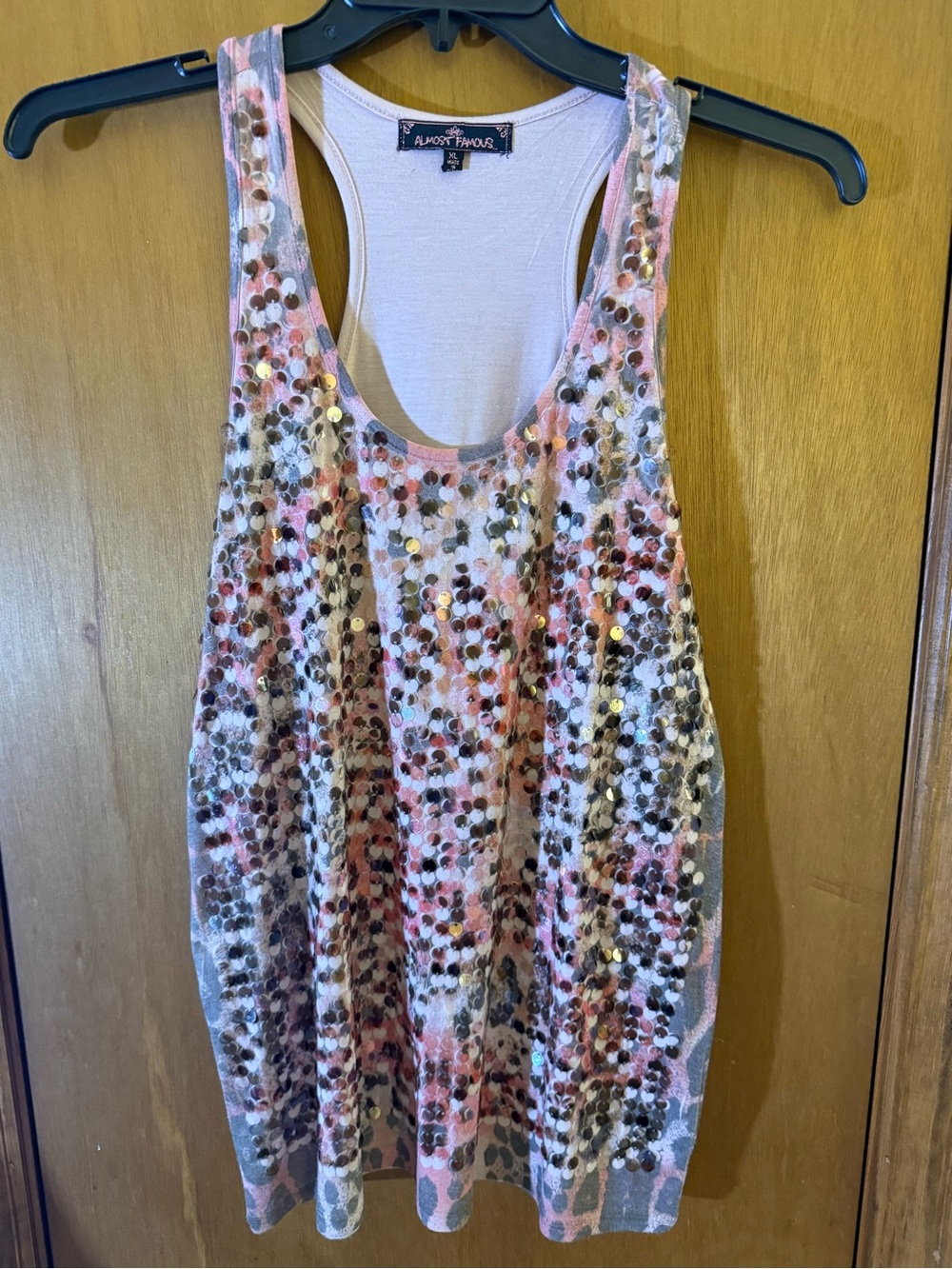 Almost Famous Pink Sequin Scoop Neck Tank